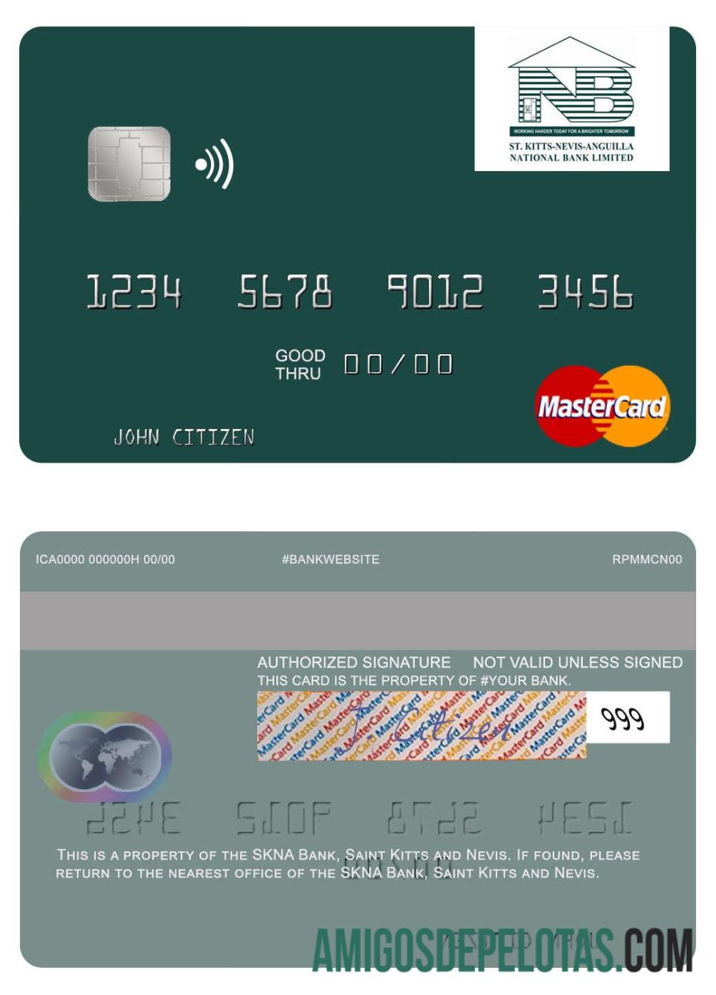 São Cristóvão e Nevis SKNA Bank Mastercard exemplo